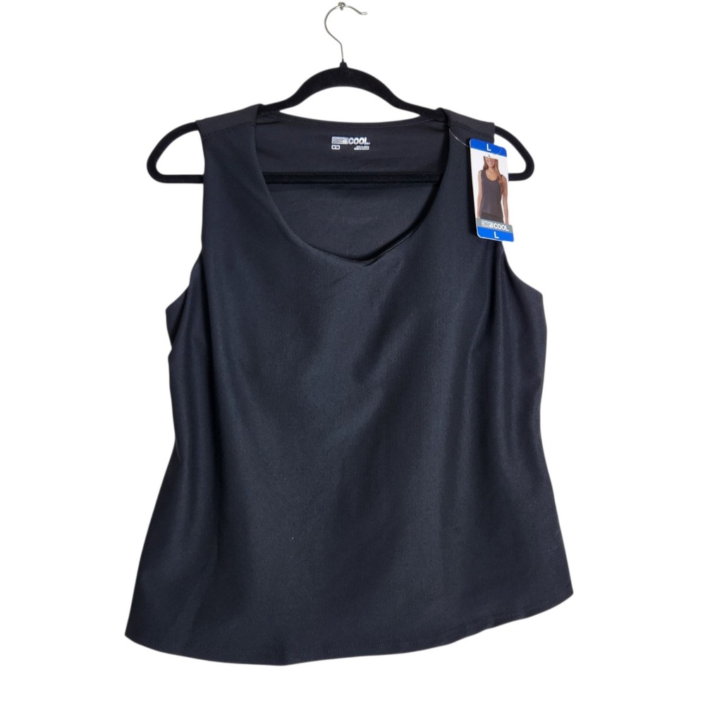 32 Degrees Cool Womens Black Shelf Bra Tank Top Ribbed Scoop Neck Size L